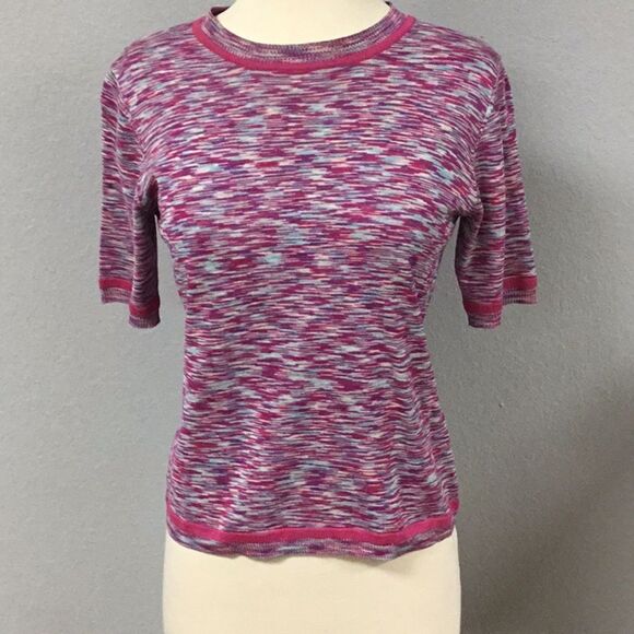 Bella Valentina Silk Sweater Top Pink Blue Size 38 Small - Picture 1 of 5